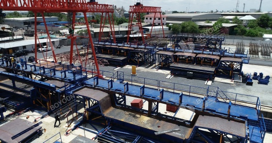 Konstruksi kotak beton pra-stres jembatan Girder oleh metode garis pendek